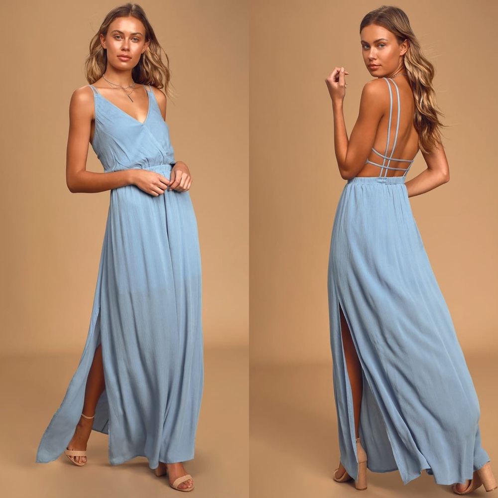 Lulus Lost in Paradise Slate Blue Maxi Dress